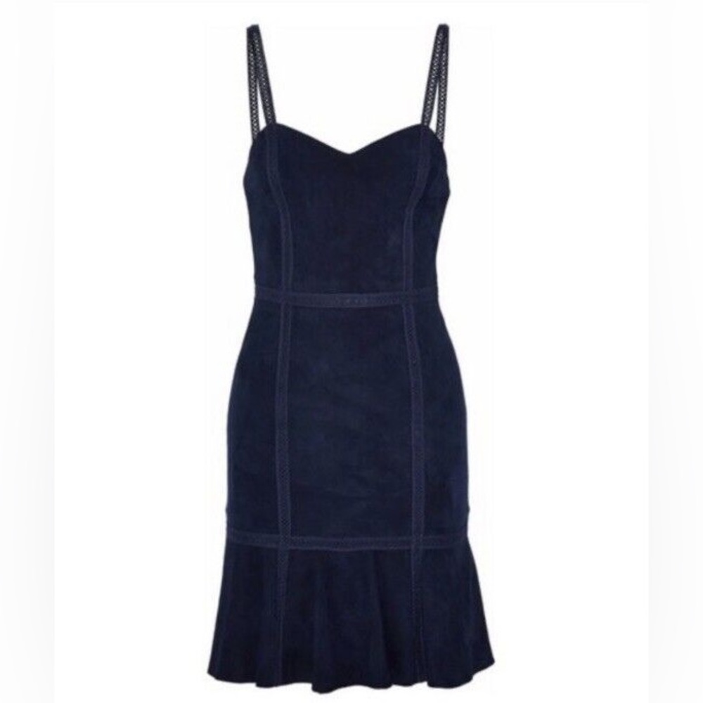Alice + Olivia Dress Blue Lamb Leather Sweetheart Fit Flare Dress Size 0 $1200